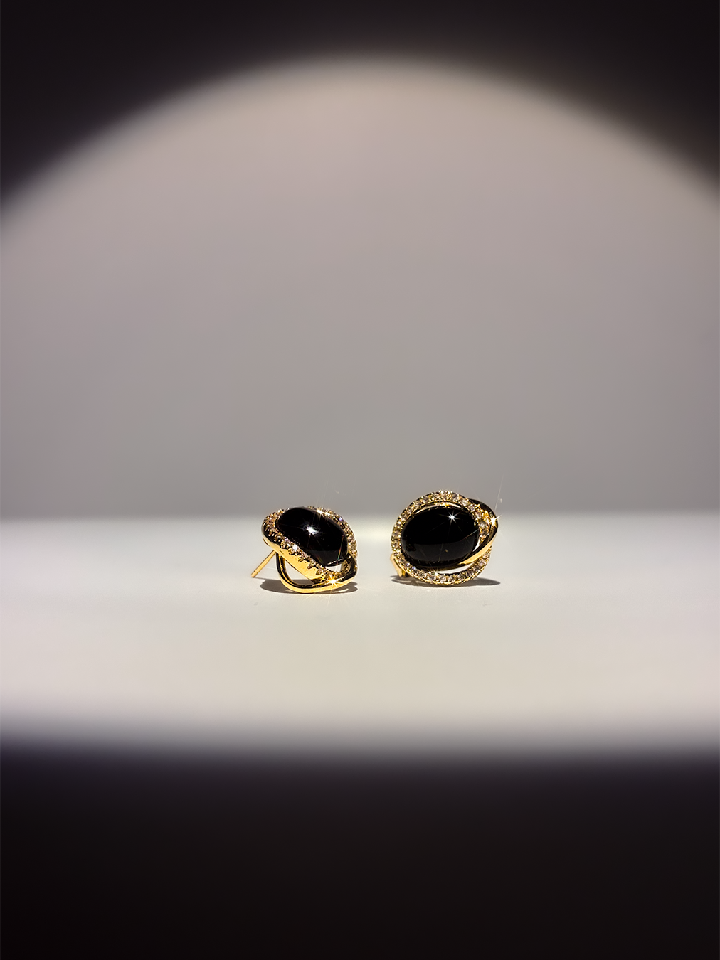 復古黑瑪瑙橢圓形925耳環