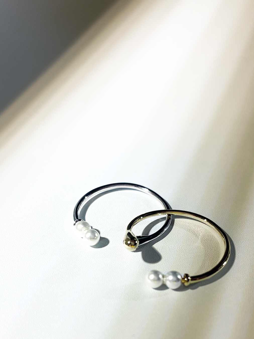 18K 鍍金晶體珍珠 925 開口戒指