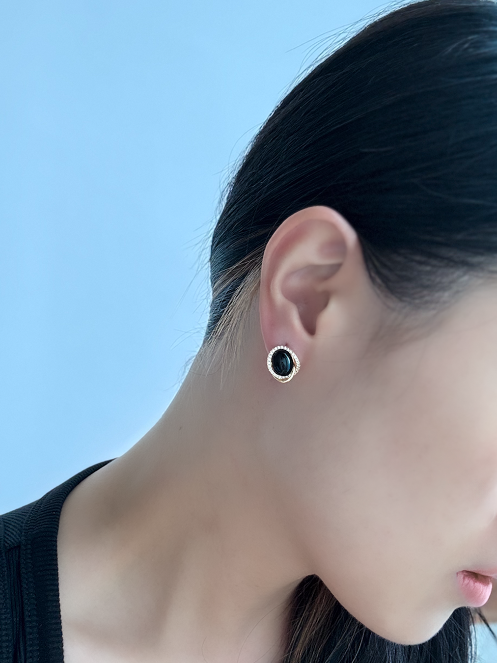 復古黑瑪瑙橢圓形925耳環