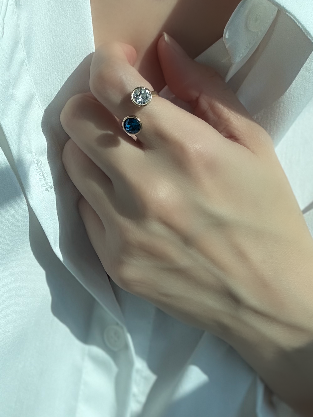 《獨家設計》奧地利元素水晶18K鍍金雙石戒指 Element Stone 18K Gold Plated Ring