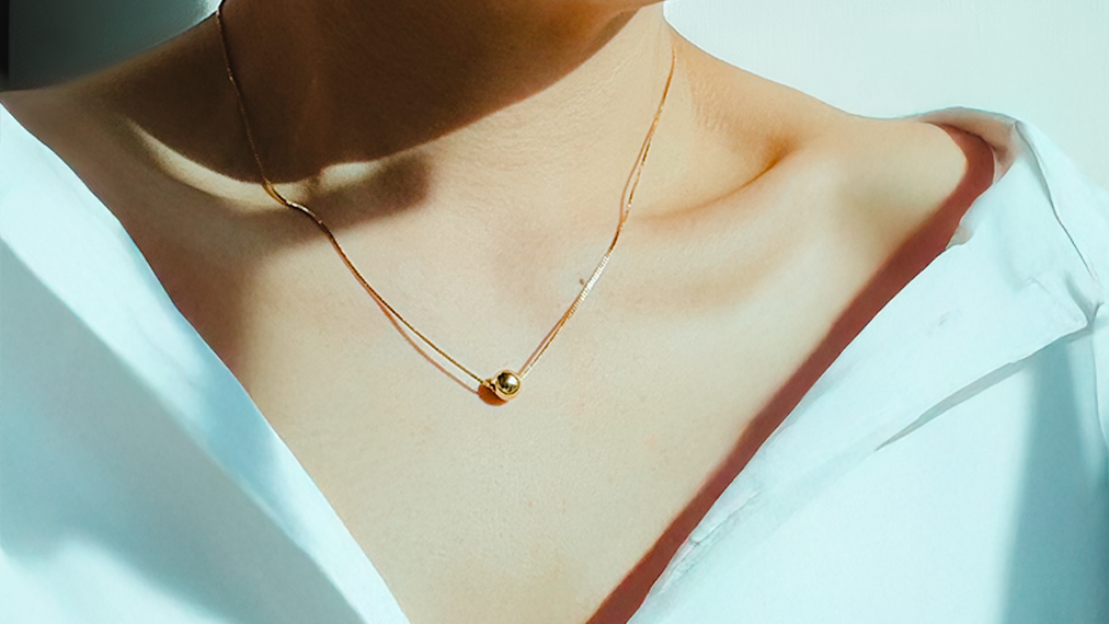 18K 鍍金迷你金球925頸鏈