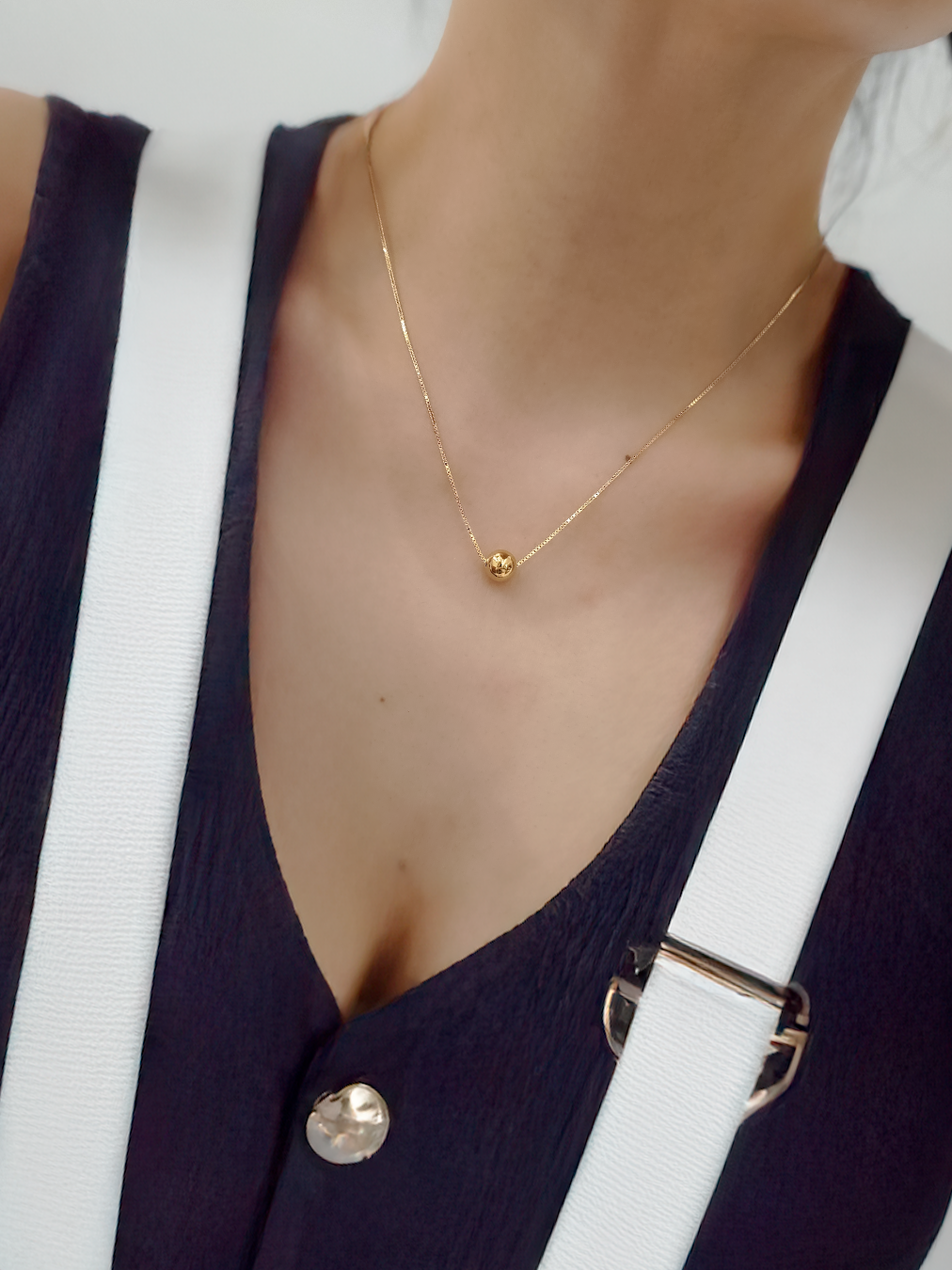 18K 鍍金迷你金球925頸鏈