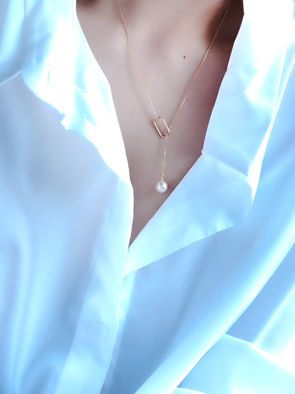 奧地利晶體珍珠18K鍍金Y形925 頸鏈︳Nickel Free