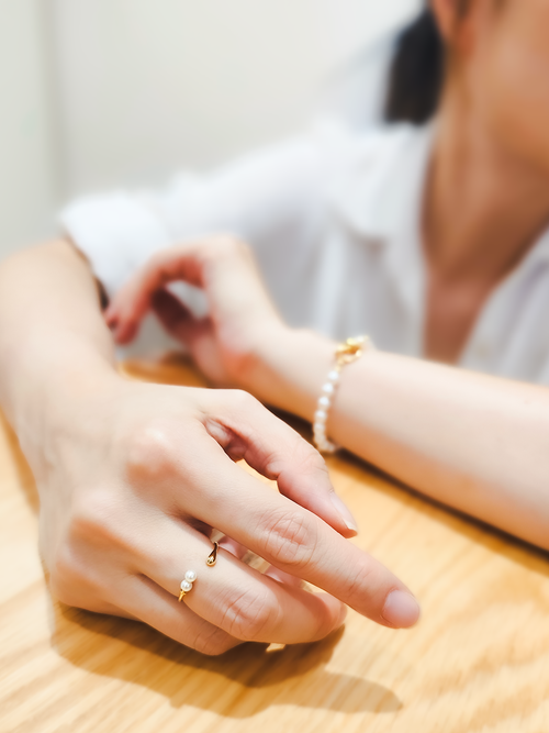 18K 鍍金晶體珍珠 925 開口戒指