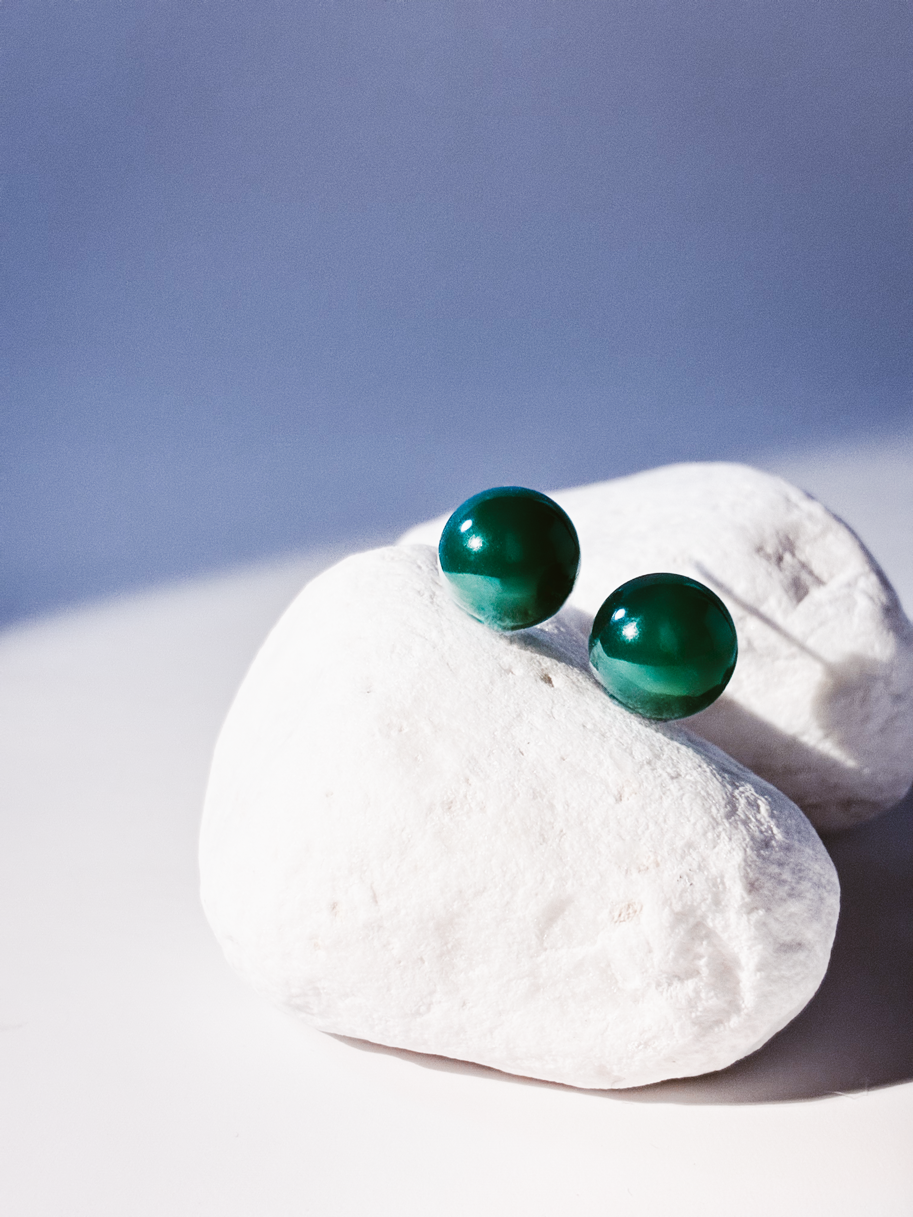 圓形翡翠925耳環（祖母綠色）